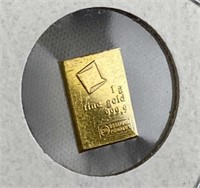 1g Gold Bar, Valcambi Suisse 999.9