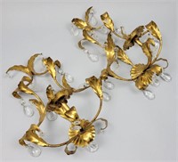 Pair Vintage Gilded Wall Sconces W/ Cut Glass.