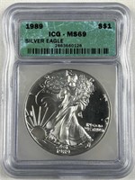 1989 American Silver Eagle 1oz .999 ICG MS69