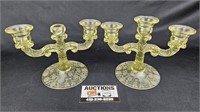 Etched Yellow Depression Glass Candelabras