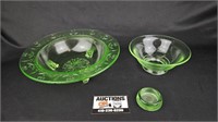 3pc Vaseline Uranium Glass Bowls