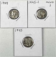 1944-45 Unc Mercury Dimes + 1945-S Micro S