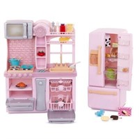 $65  Light-Pink Gourmet Kitchen Set for 18 Dolls