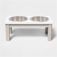 $25  Dual Tone Short Elevated Dog Bowl - Off White