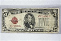 1928E US Red Seal $5 Bill