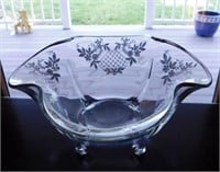 Footed glass bowl w/ sterling overlay, 11.5"