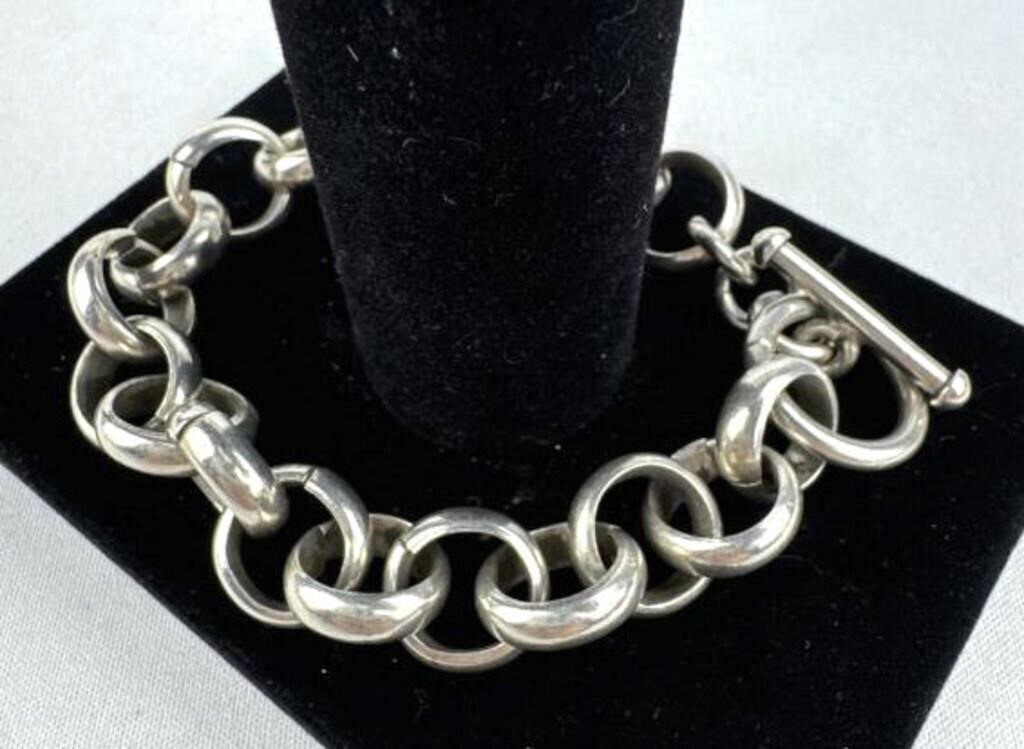 925 Silver Large Ring Toggle Bracelet