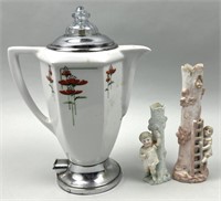 Early Coffee Pot & Bisque Vases.