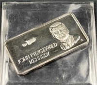 Vintage 1oz Troy Silver Bar, JFK Hamilton Mint