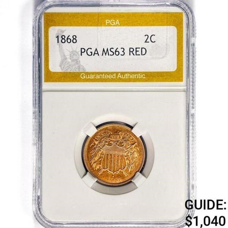 1868 Two Cent Piece PGA MS63 RED
