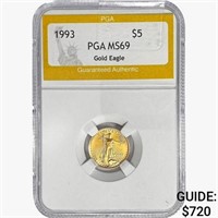 1993 US 1/10oz Gold $5 Eagle PGA MS69