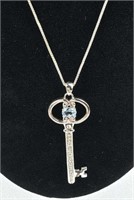 925 Silver Diamond & Blue Topaz Key Necklace