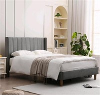 YUHUASHI Upholstered Platform Full Size Bed Frame,