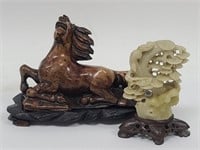 Vintage Jade Floral & Stone Horse Carvings