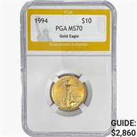 1994 $10 American 1/4oz. Gold Eagle PGA MS70