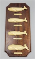 Carved Whale Bone Whale Species Plaque.