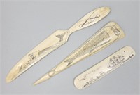 3 Scrimshaw Whale Bone Tools.