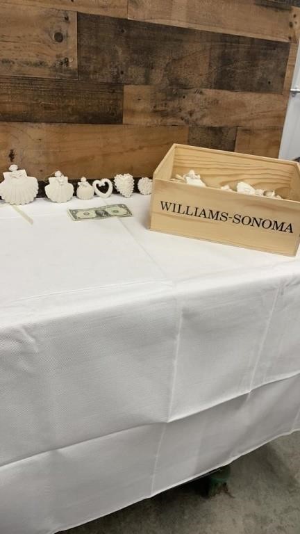 Large Lot: Shell Ornaments in William Sonoma Box