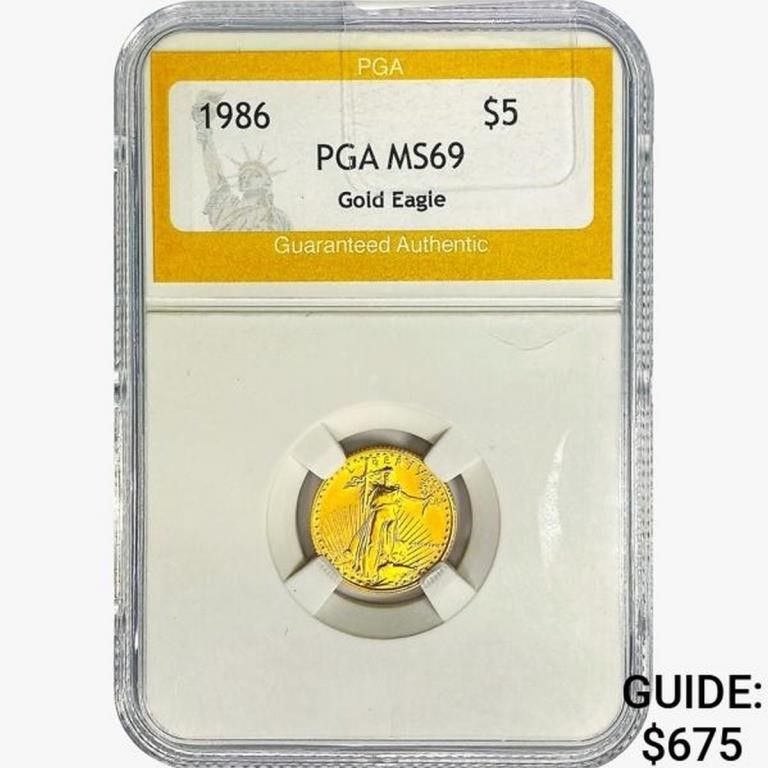 1986 $5 American 1/10oz. Gold Eagle PGA MS69