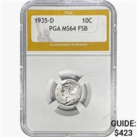 1935-D Mercury Silver Dime PGA MS64 FSB