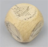 Scrimshaw Whale Bone Cube.