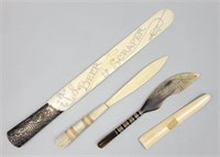 4 Scrimshaw Whale Bone Tools.