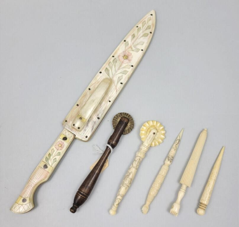 Scrimshaw Knife, Crimpers & Tooth  Picks.