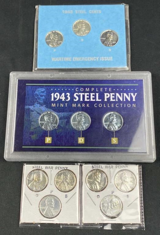 (4) 1943-P,D,S WWII Era Steel Cents Sets