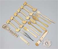 18 Scrimshaw Whale Bone Tools.