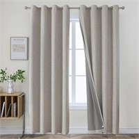 2 Panels Size 96 in White Linen Blackout Curtains