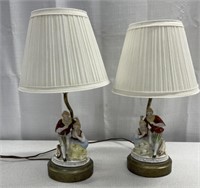 Victorian Porcelain Lovers Couple Figurine Lamps