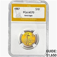 1987 US 1/10oz Gold $10 Eagle PGA MS70