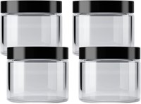 $11  (4 Pack) Clear Jar  Smooth Black Lid  16 fl o