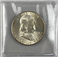 1951 Franklin Silver Half Dollar, US 50c Coin