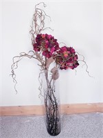 30" GLASS VASE WITH FAUX FLOWERS