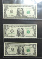 3 American One Dollar Bills