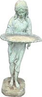 Early Bronze Garden Bird Feeder Statue.