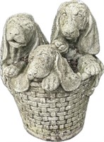 Puppies in Basket Concrete Garden Statue.