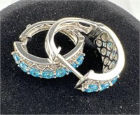 925 Silver Signed Blue Stone Hinge Earrings