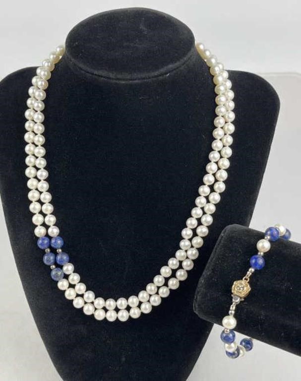 Pearl Necklace & Bracelet w/ 925 Findings