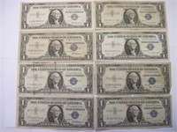 Lot of 8 One Dollar Silver Certificates