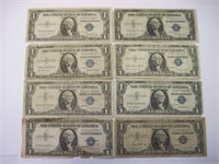 Lot of 8 One Dollar Silver Certificates