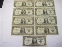 Lot of 9 One Dollar Silver Certificates