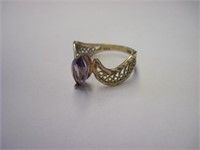 14K Yellow Gold Marquee Amethyst Ring