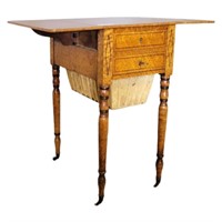 19th C. Tiger Maple Sewing Table.