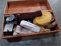 Wood box w/ Upholstery items, etc.