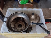 Early metal chafing pans, etc. w/ tote