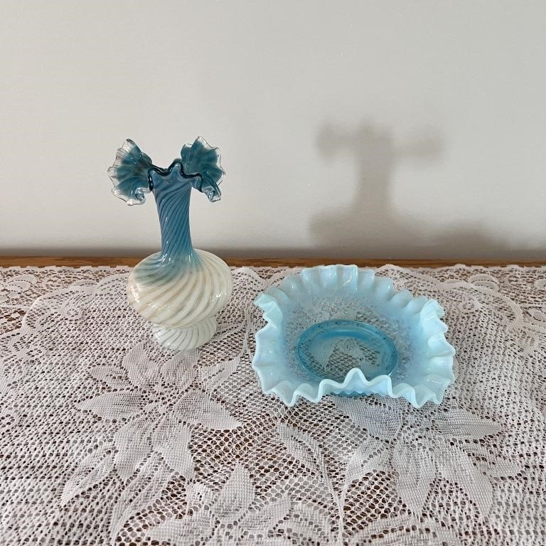 Blue Fluted Vase and Dish