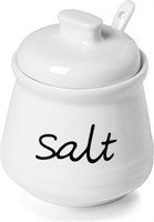 $13  Ceramic Salt Bowl 12oz with Lid/Spoon (White)