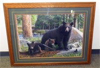 ** Framed Black Bear Mom with Two Cubs Print -